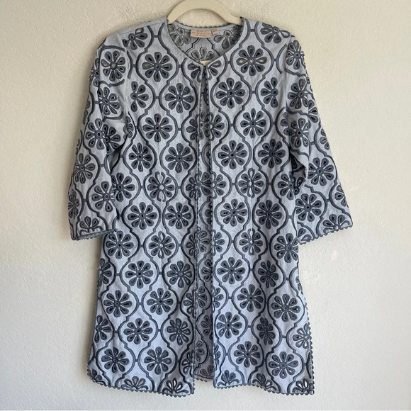 Rungolee Gray Silk Eyelet Floral FRANCOIS JACKET - Picture 1 of 4